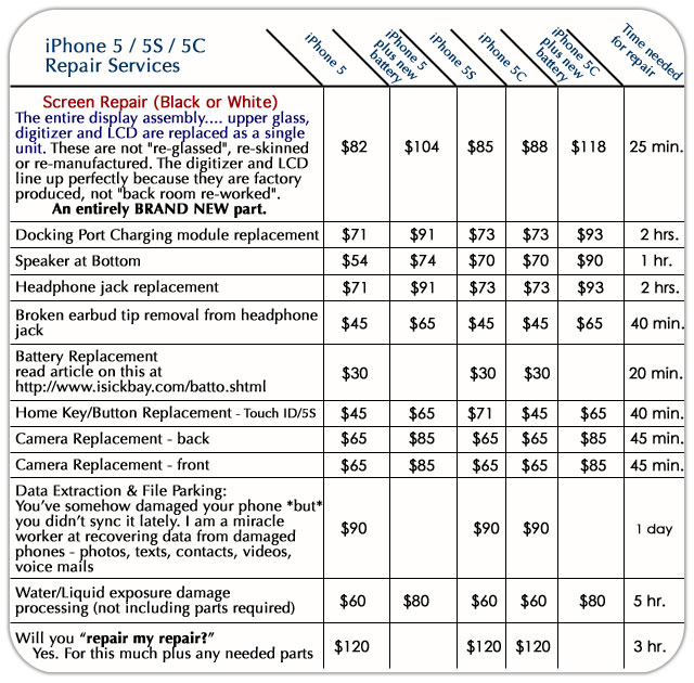 iPhone repair pricing